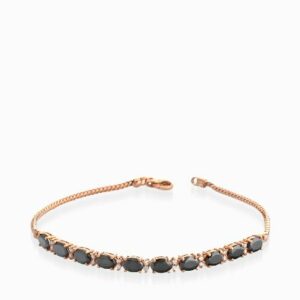 bracciale con catena in oro rosa diamanti e diamanti neri