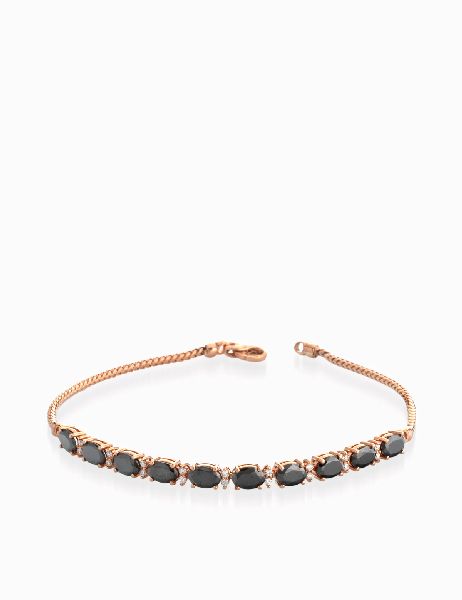 bracciale con catena in oro rosa diamanti e diamanti neri