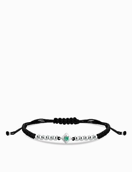 bracciale laccio in oro bianco con punto luce smeraldo centrale