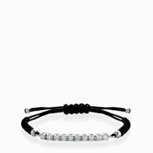 bracciale con laccio nero in oro bianco e bacchetta di diamanti