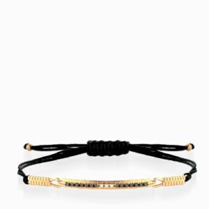 bracciale con laccio e bachetta centrale di diamanti e diamanti neri in oro giallo