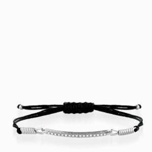 bracciale con laccio e bachetta centrale di diamanti in oro bianco