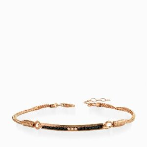 bracciale con catena e bacchetta centrale diamanti e diamanti neri in oro rosa