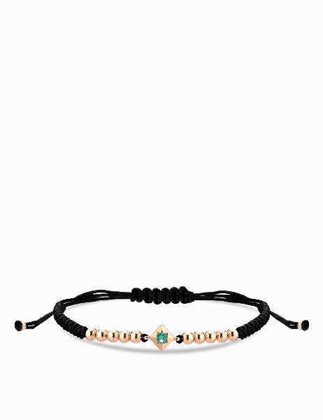 bracciale laccio in oro rosa con punto luce smeraldo centrale