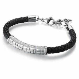 Bracciale in Pelle grigio e acciaio 316L lucido e satinato