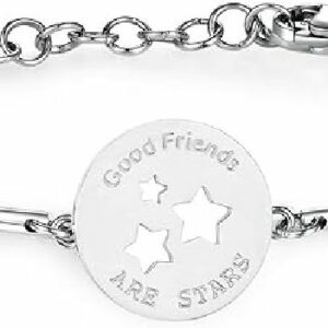 Bracciale in acciaio 316L con piastrina incisa. Simbolo STARS: AMICIZIA, COMPLICIT&Agrave; , ALLEGRIA. Frase incisa: Good friends are stars.&nbsp;