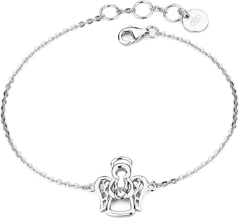 Bracciale in argento 925 con pendente a forma di angelo e cristallo Swarovski Elements.
