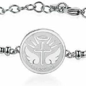 Bracciale in acciaio 316L con medaglietta incisa angelo custode, sfere in onice