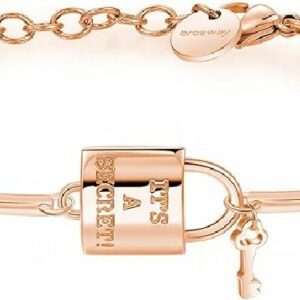Bracciale in acciaio 316L e pvd oro rosa con centrale a forma di lucchetto e chiave.