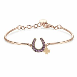 Bracciale CHAKRA in acciaio e pvd oro rosa con ferro di cavallo