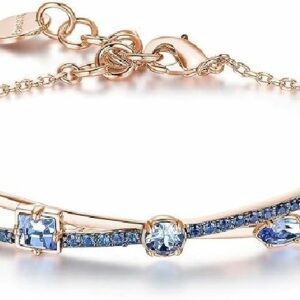 Bracciale in ottone rodiato e galvanica oro rosa con zirconi blu e cristalli Swarovski light sapphire.