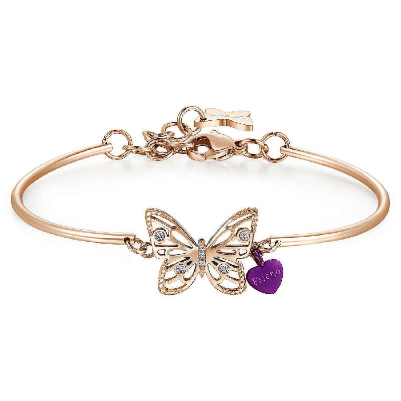 Bracciale CHAKRA in acciaio e pvd oro rosa con farfalla