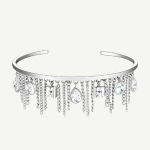 Bracciale rigido in acciaio 316L con frange e cristalli.