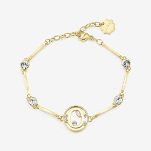 Bracciale in acciaio 316L e finitura color oro con lettera e cristalli crystal.