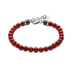 Bracciale in acciaio 316L con smalto nero e sfere in diaspro rosso.