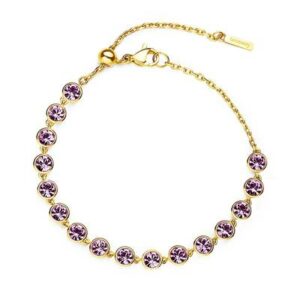 Bracciale in acciaio 316L e finitura pvd oro 14K con cristalli colore light amethyst.