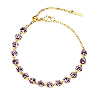 Bracciale in acciaio 316L e finitura pvd oro 14K con cristalli colore light amethyst.