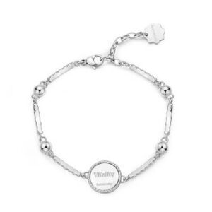 Bracciale semirigido in acciaio 316L con centrale con sole, luna e cristalli.