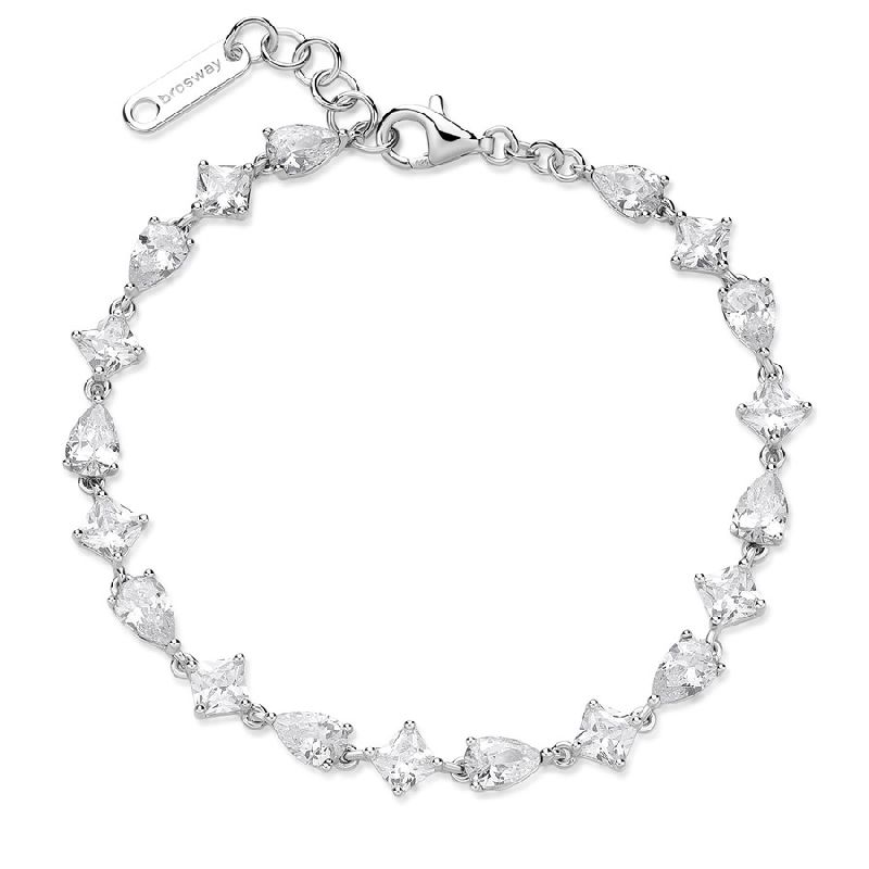 Bracciale in argento rodiato 925‰ con square e pear cubic zirconia.