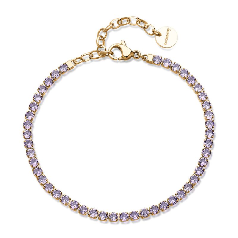 Bracciale DESIDERI in acciaio 316L, finitura pvd color oro con cubic zirconia amethyst