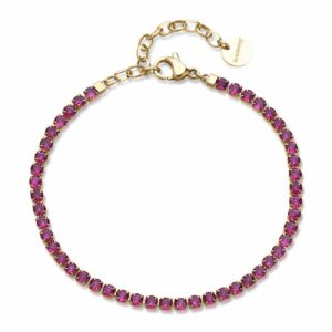 Bracciale DESIDERI in acciaio 316L, finitura pvd color oro con cubic zirconia ruby