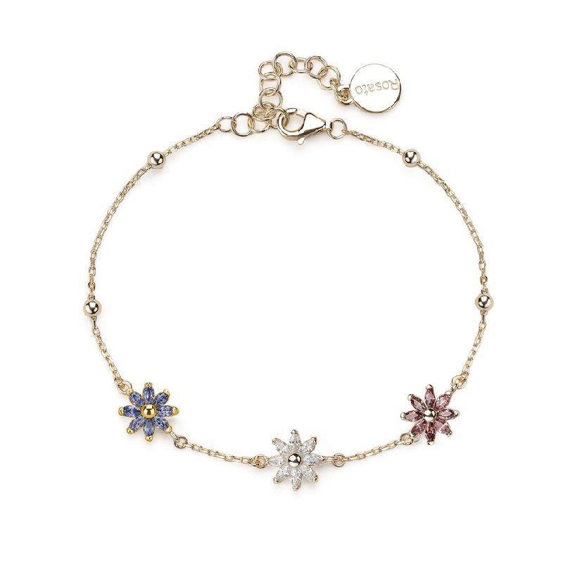 Bracciale GAIA argento 925/1000 galvanica oro giallo, cubic zirconia white, rhodolite e blue