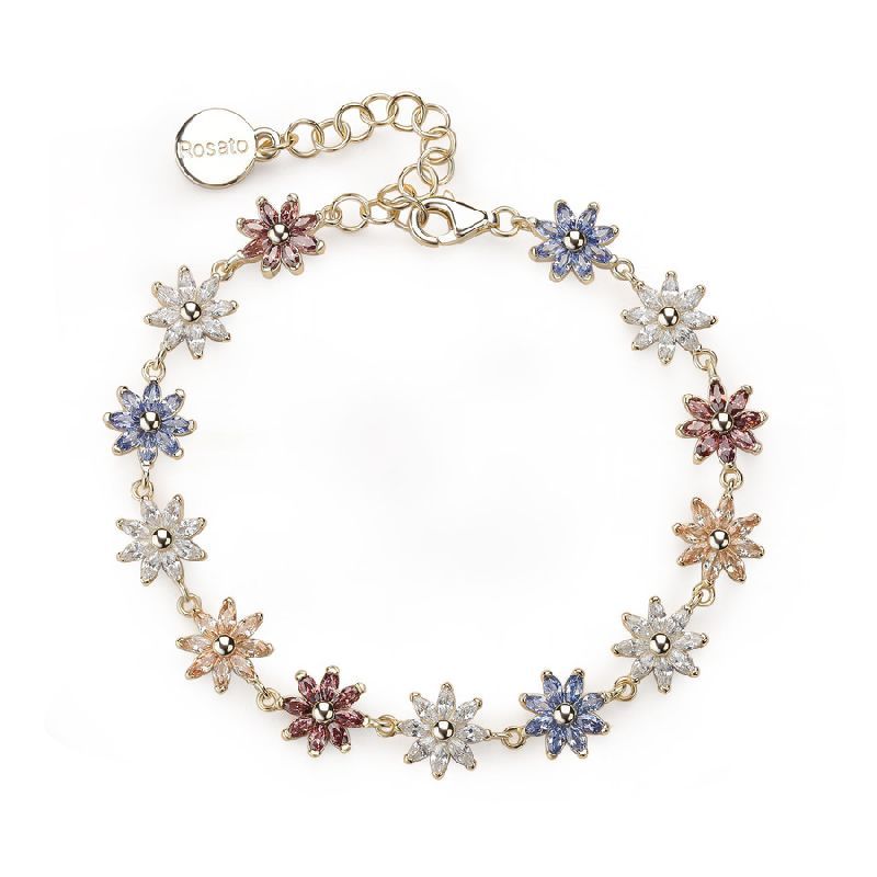 Bracciale GAIA argento 925/1000 galvanica oro giallo, cubic zirconia white, rhodolite e champagne