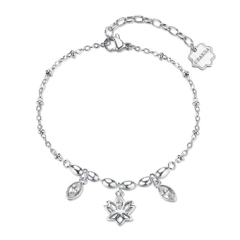 Bracciale CHAKRA in acciaio 316L, con fiore di loto e cristalli