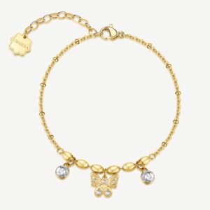 Bracciale CHAKRA in acciaio 316L, finitura pvd colore oro, con  farfalla  e cristalli