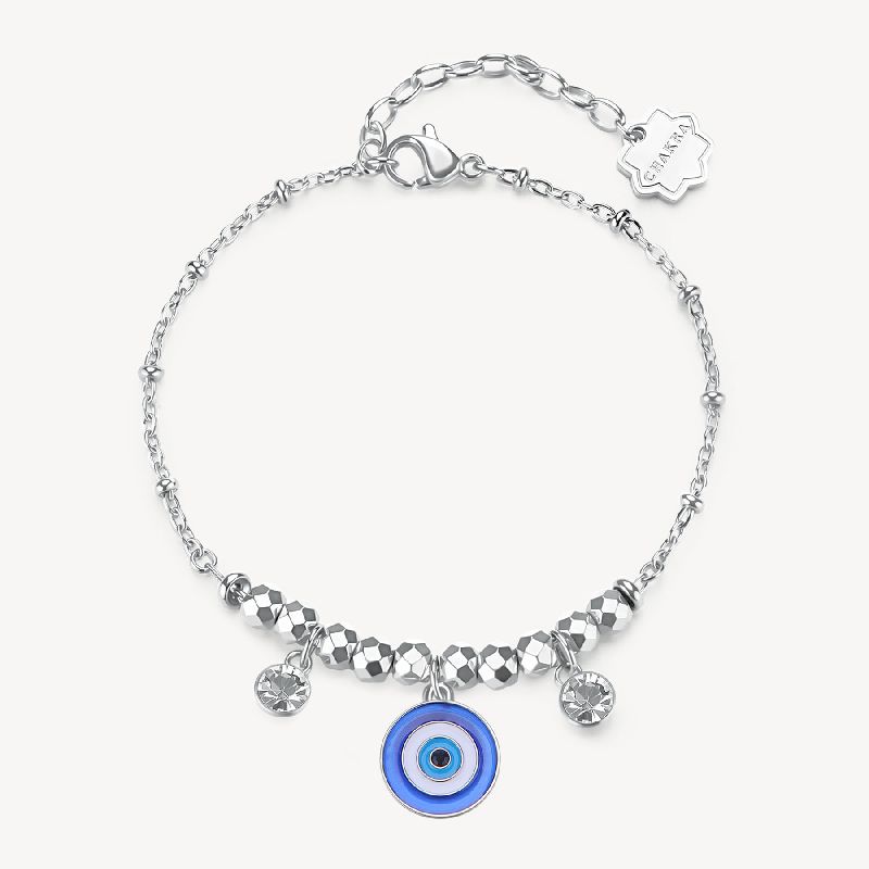 Bracciale CHAKRA in acciaio 316L, con occhio di Nazar e cristalli