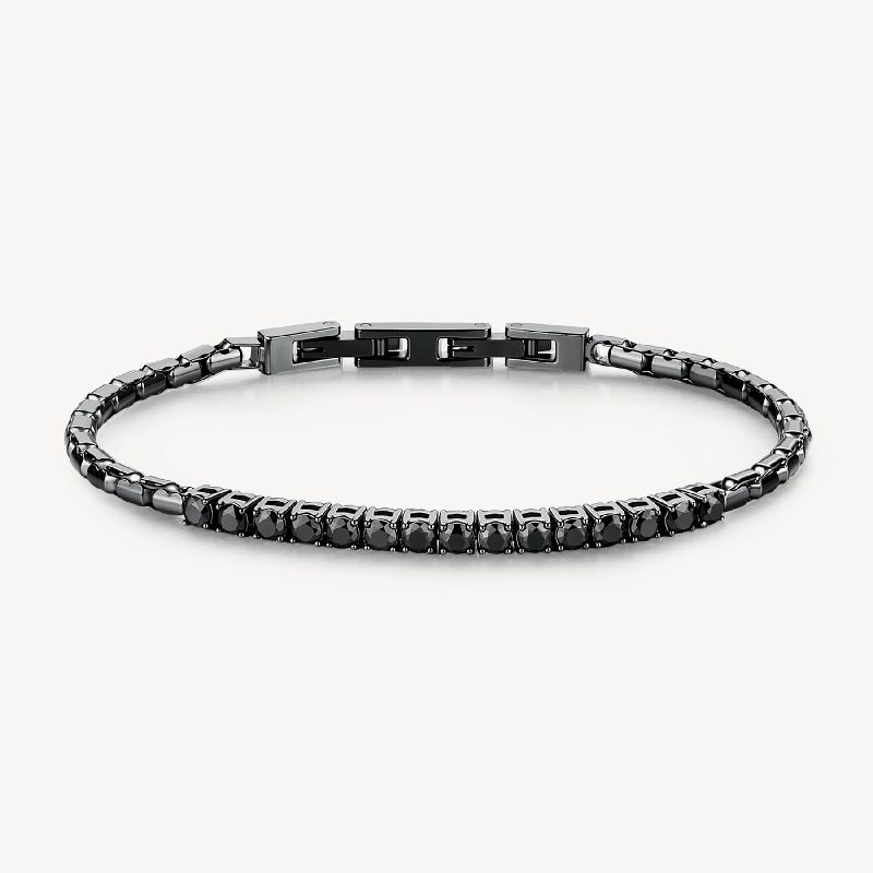Bracciale AVANTGARDE in acciaio 304L, finitura pvd colore gun, con cubic zirconia black