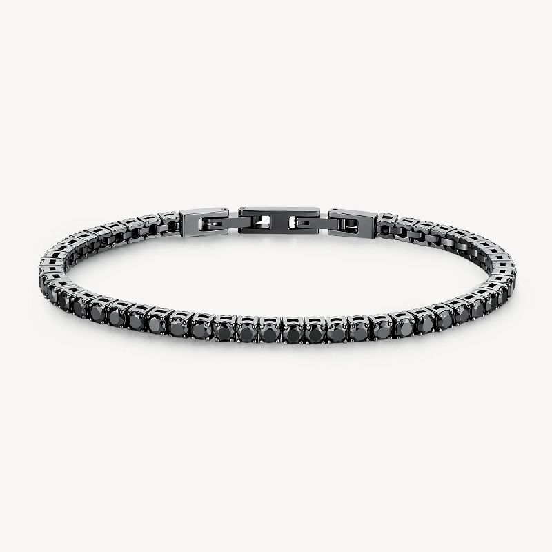 Bracciale AVANTGARDE in acciaio 316L, finitura pvd colore gun, con cubic zirconia black