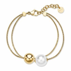 Bracciale PERFECT in acciaio 316L, finitura pvd colore oro. multifilo con centrale a sfera e perla di conchiglia