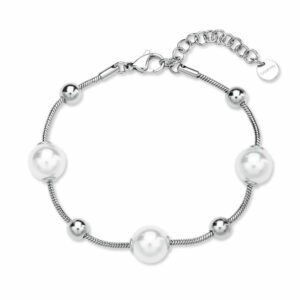 Bracciale PERFECT in acciaio 316L, con sfere e perle di conchiglia