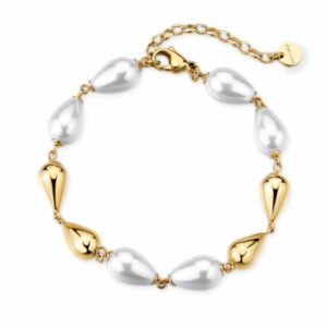 Bracciale PERFECT in acciaio 316L, finitura pvd colore oro, con perle di conchiglia
