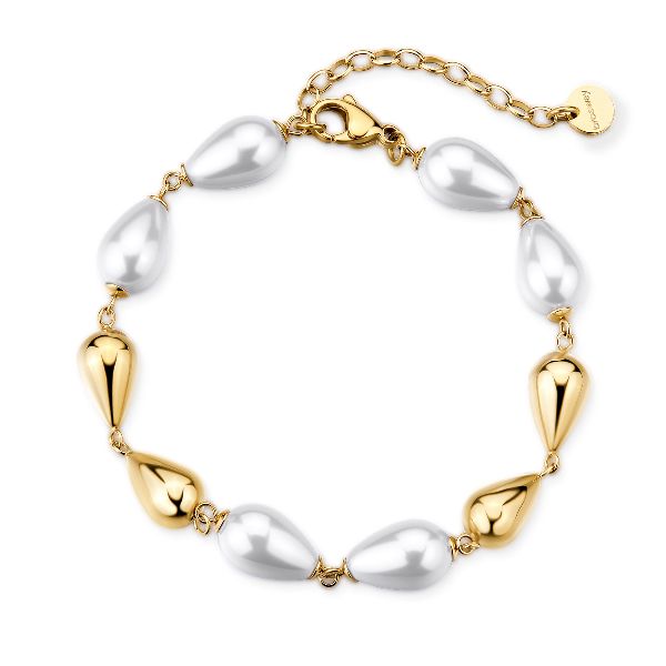 Bracciale PERFECT in acciaio 316L, finitura pvd colore oro, con perle di conchiglia