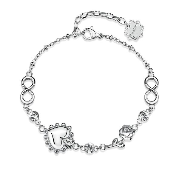 Bracciale CHAKRA in acciaio 316L, con cuore, rosa, infinito e cristalli