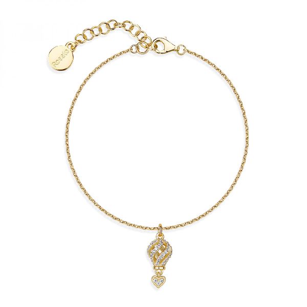 Bracciale ARIA in argento 925/1000, galvanica oro giallo con pendente a forma di mongolfiera e cubic zirconia white