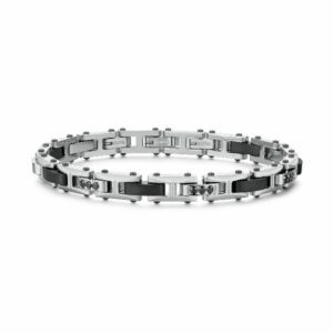 Bracciale BACKLINER in acciaio 316L, finitura pvd colore gun e cubic zirconia neri