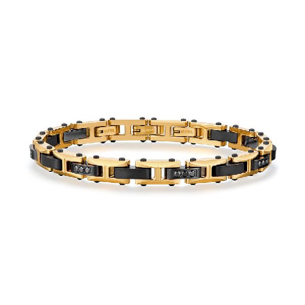Bracciale BACKLINER in acciaio 316L, finitura pvd colore gun e oro, e cubic zirconia neri