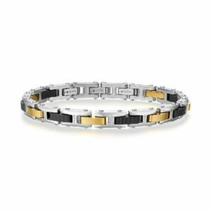 Bracciale BACKLINER in acciaio 316L, finitura pvd colore gun e oro