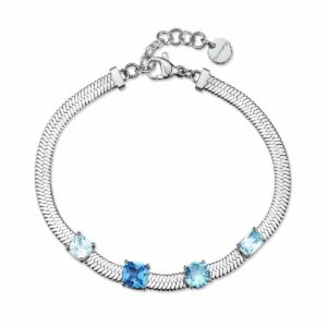 Bracciale DREAMING in acciaio 316L, con cubic zirconia round, cushion, square e baguette light sapphire