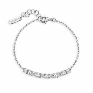 Bracciale in argento rodiato 925&permil; con perle di conchiglia e cubic zirconia.