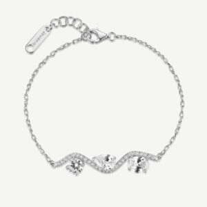 Bracciale FANCY in argento 925/1000 rodiato, con cubic zirconia white forma round, oval e pear