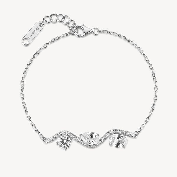 Bracciale FANCY in argento 925/1000 rodiato, con cubic zirconia white forma round, oval e pear