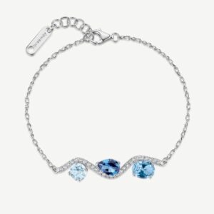 Bracciale FANCY in argento 925/1000 rodiato, con cubic zirconia sapphire e light sapphire forma round, oval e pear