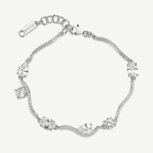 Bracciale FANCY in argento 925/1000 rodiato, con cubic zirconia white forma round, oval e pear