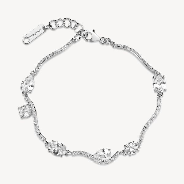 Bracciale FANCY in argento 925/1000 rodiato, con cubic zirconia white forma round, oval e pear