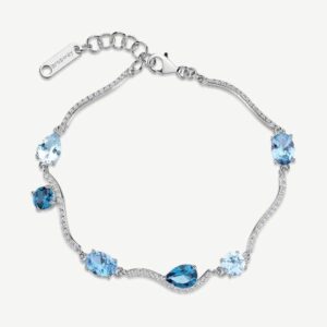 Bracciale FANCY in argento 925/1000 rodiato, con cubic zirconia sapphire e light sapphire forma round, oval e pear