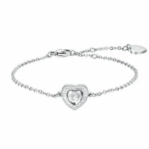 BRACCIALE DONNA IN ACCIAIO CUORE CRISTALLO BIANCO E CRISTALLI BIANCHI